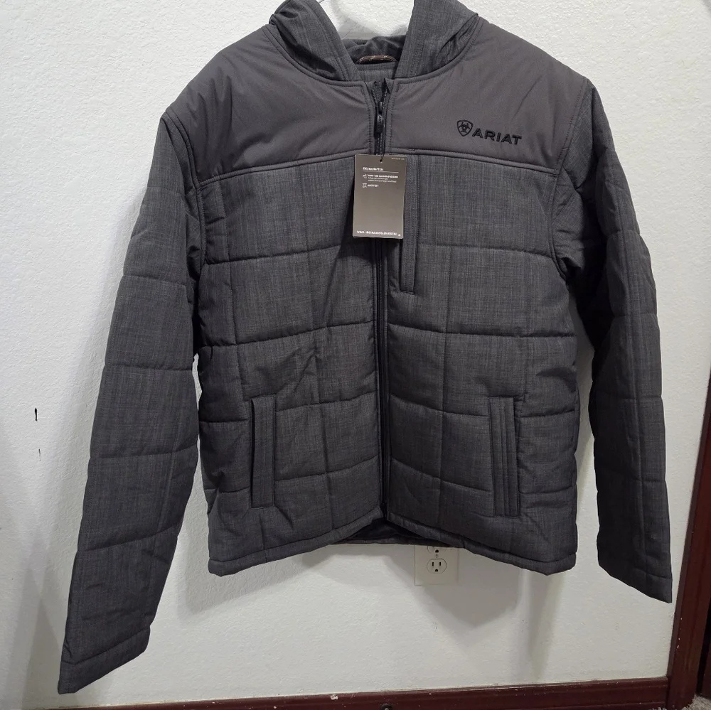 Ariat Men's Dark Gray Quilted Hooded Puffer Jacket Large Soft Lining